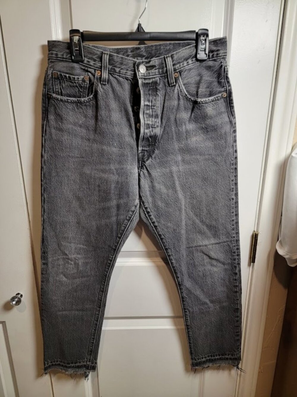 Levi’s 501 Jeans 29x26 Washed Black Gray Button Fly Raw Hem Straight Leg